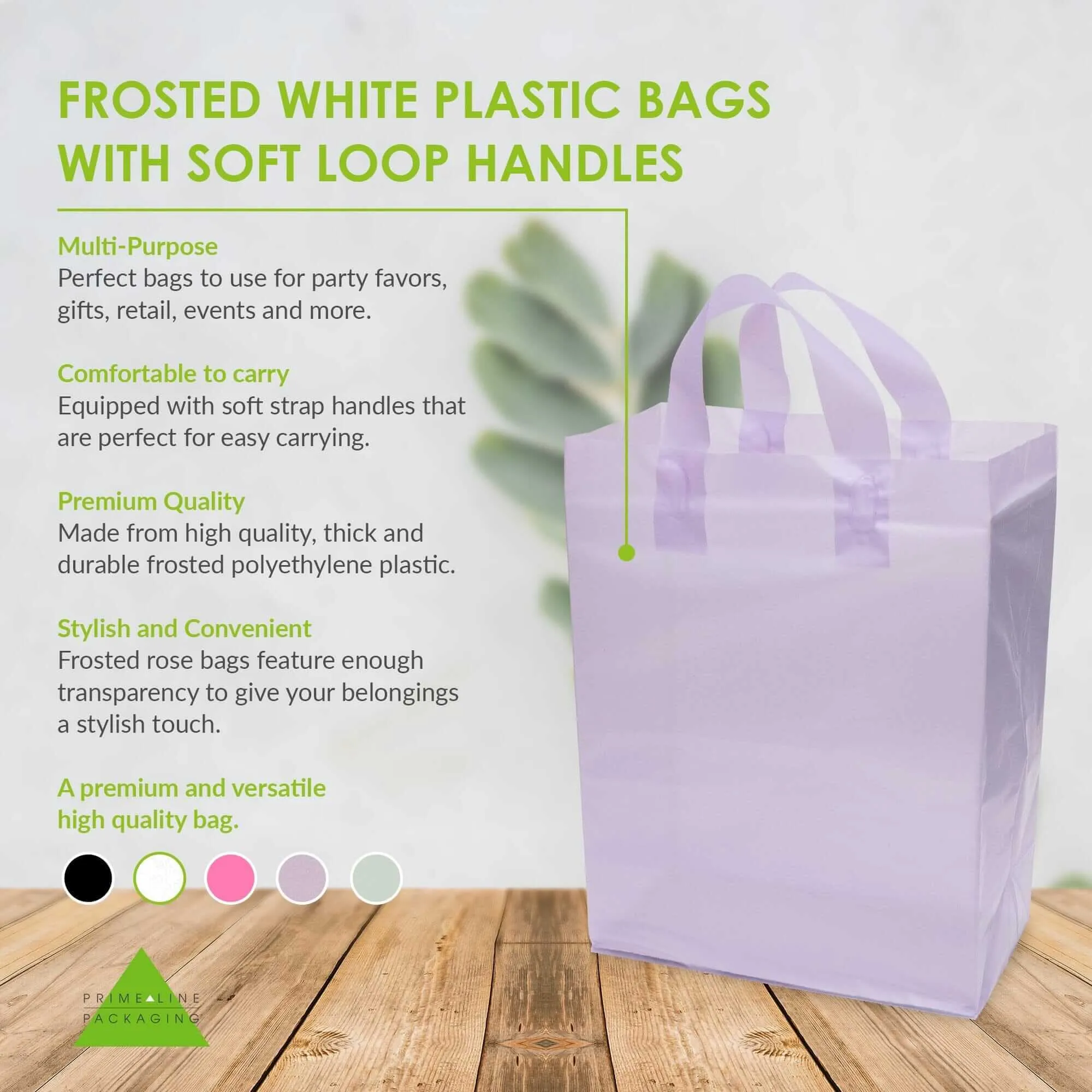 10x5x13 Medium Frosted Lilac Purple Plastic Bags with Handles