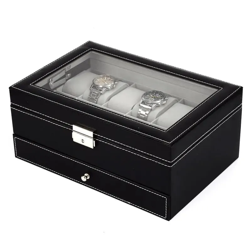 12 Slots Double layer PU Leather Watch Storage Box