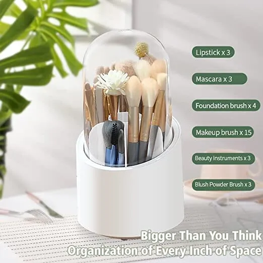 360-Degree Rotating Dustproof Makeup Brush Organizer