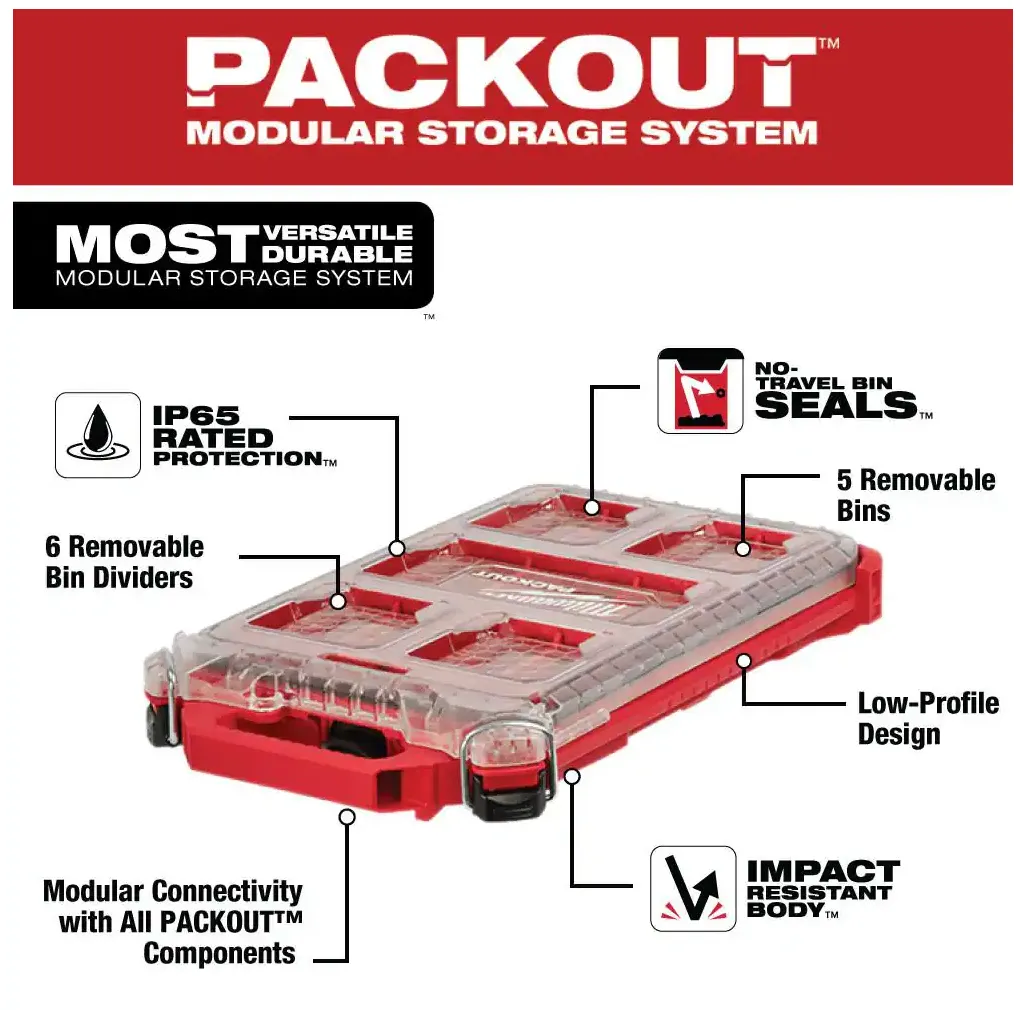 48-22-8436 Milwaukee PACKOUT 5 Compartment Low Profile Organizer