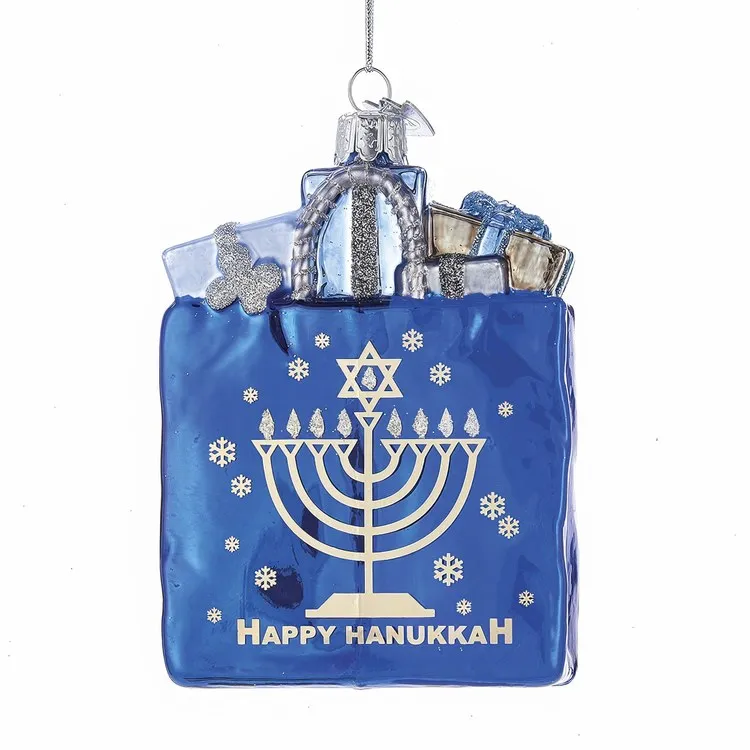 4" Noble Gems Hanukkah Gift Bag, Glass Ornament