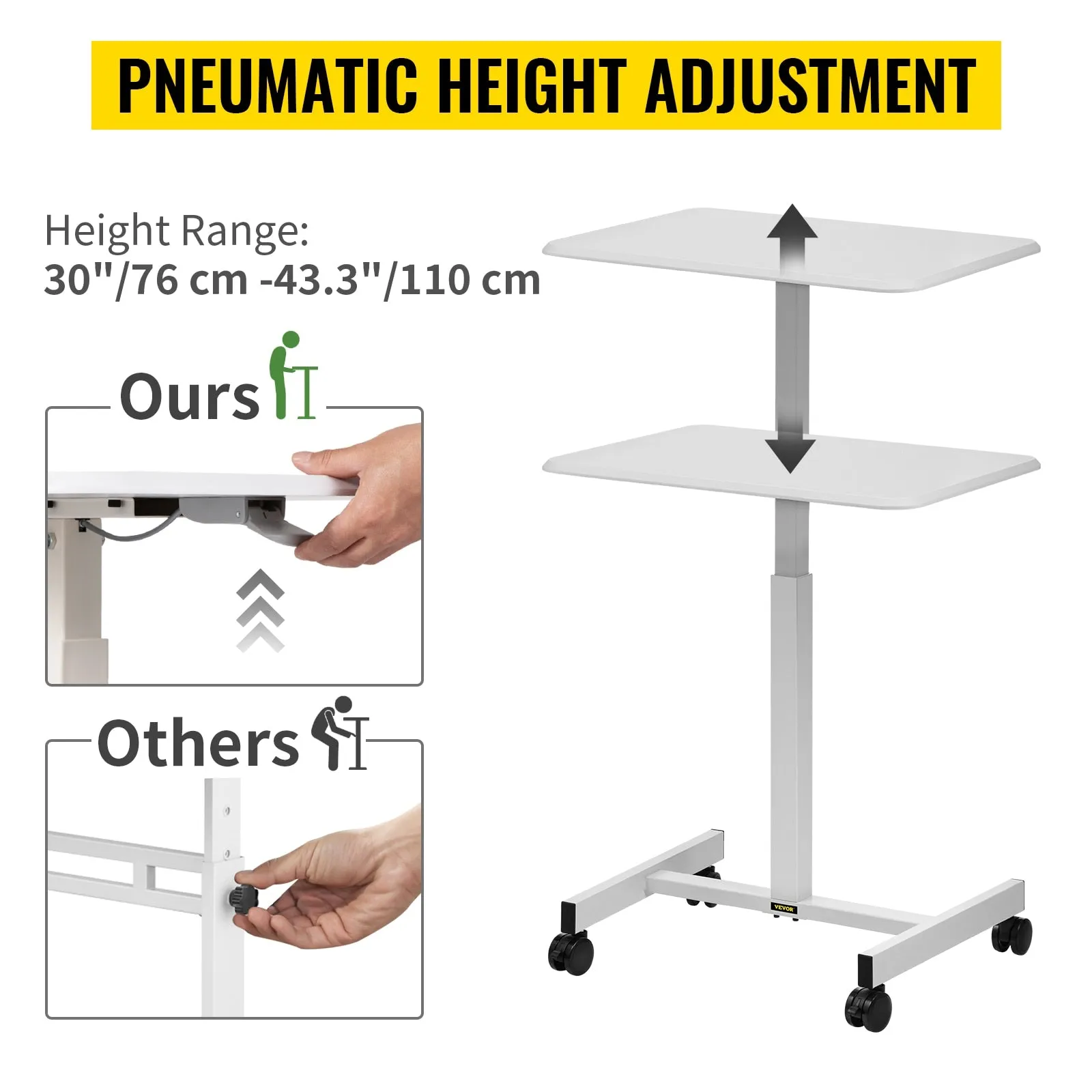 Adjustable Laptop Rolling Desk With Lockable Wheels