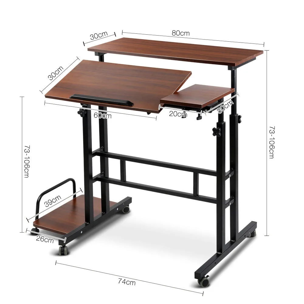 Adjustable Twin Laptop Desk, Dark Wood, 80CM - Artiss