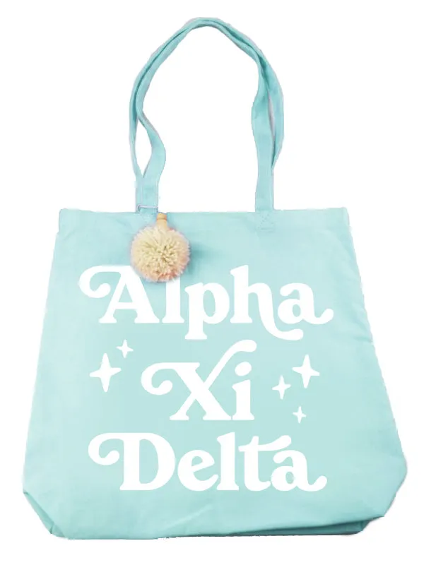 Alpha Xi Delta Retro Pom Pom Tote Bag