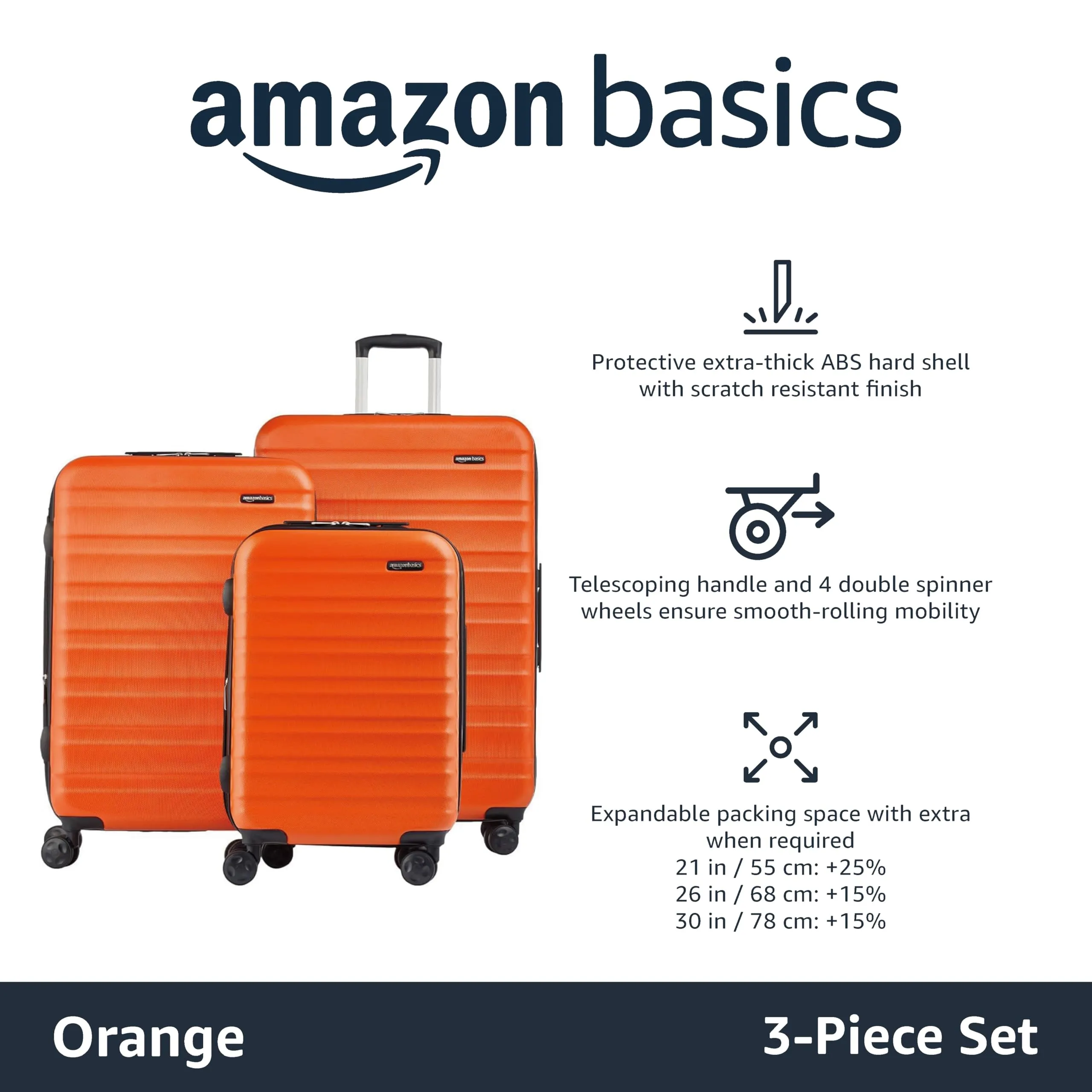 Amazon Basics Suitcase, Hardside Luggage with Spinner Wheels, Scratch-Resistant Surface, Light Blue, 30-Inch