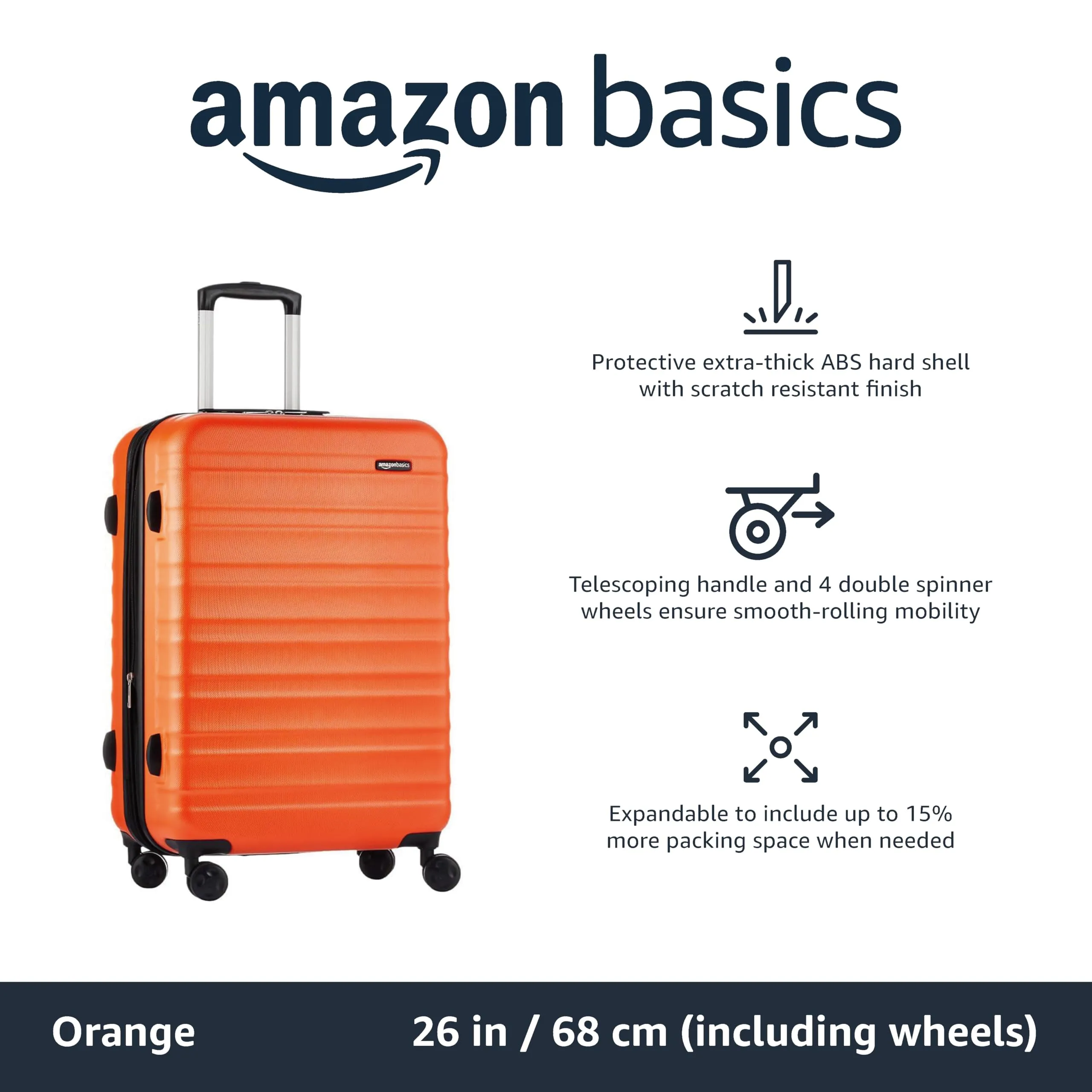 Amazon Basics Suitcase, Hardside Luggage with Spinner Wheels, Scratch-Resistant Surface, Light Blue, 30-Inch