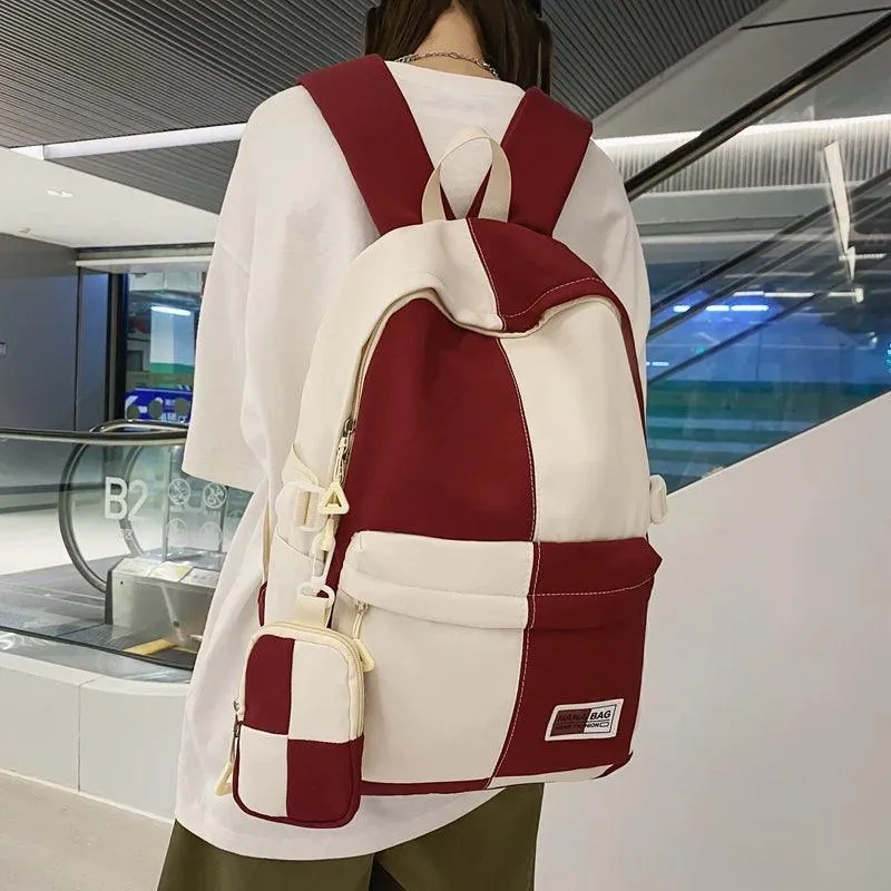 B3110 Cool Backpack - Fashion College School Bag - Grid Pattern