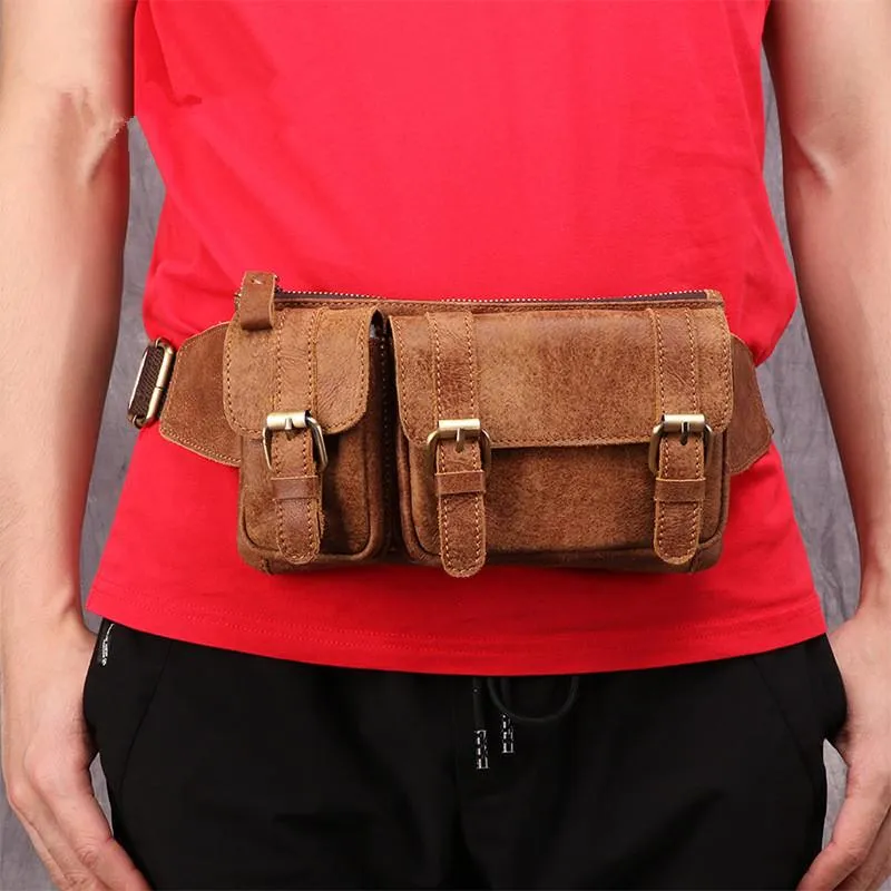 Badass Leather Fanny Pack Men's Brown Hip Bag Chest Bag Bum Bag Waist Bag For Men