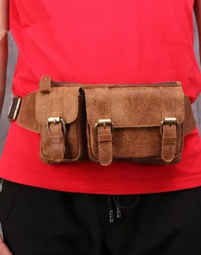 Badass Leather Fanny Pack Men's Brown Hip Bag Chest Bag Bum Bag Waist Bag For Men