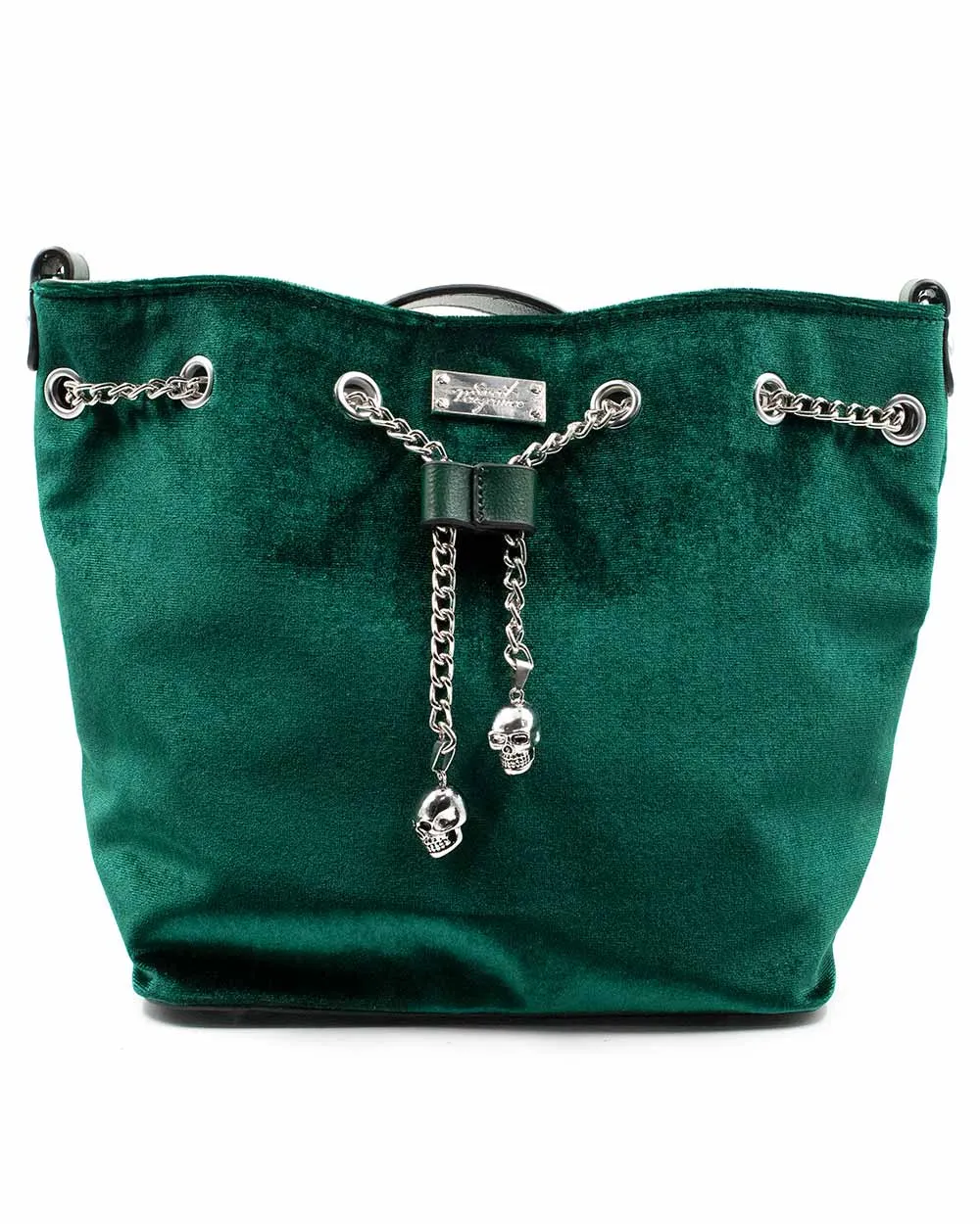 Bag - Green Velvet Bucket Bag W/ Chain & Skull Details Sv