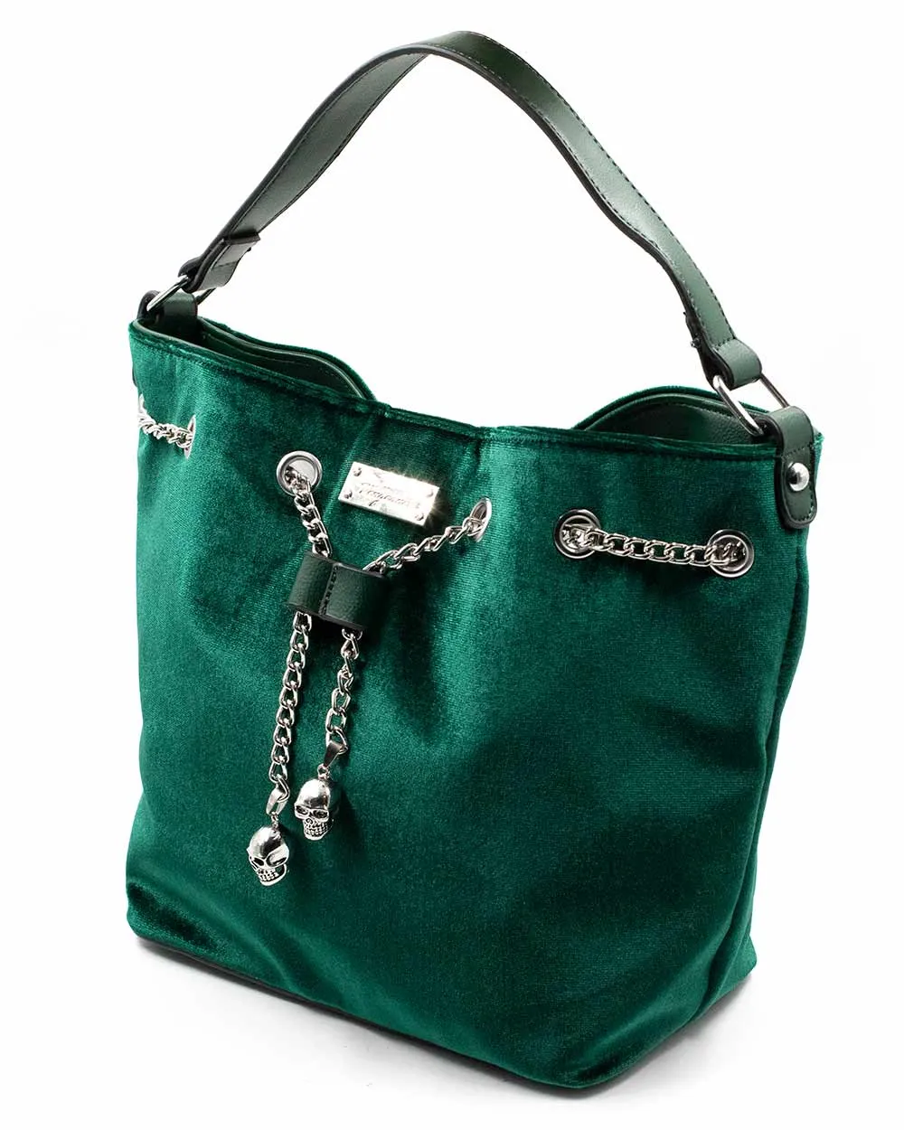 Bag - Green Velvet Bucket Bag W/ Chain & Skull Details Sv