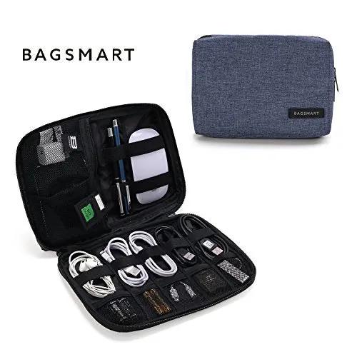 BAGSMART Small Travel Electronics Cable Organizer Bag for Hard Drives, Cables, Charger, Blue