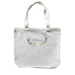 Basic Family Series Pastel Deer Black Deer Antlers With Flower Addname Canvas Bag