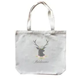 Basic Family Series Pastel Deer Black Deer With Flower Addname Canvas Bag