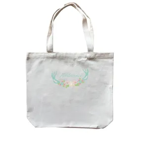 Basic Family Series Pastel Deer Green Deer Antlers With Flower Addname Canvas Bag