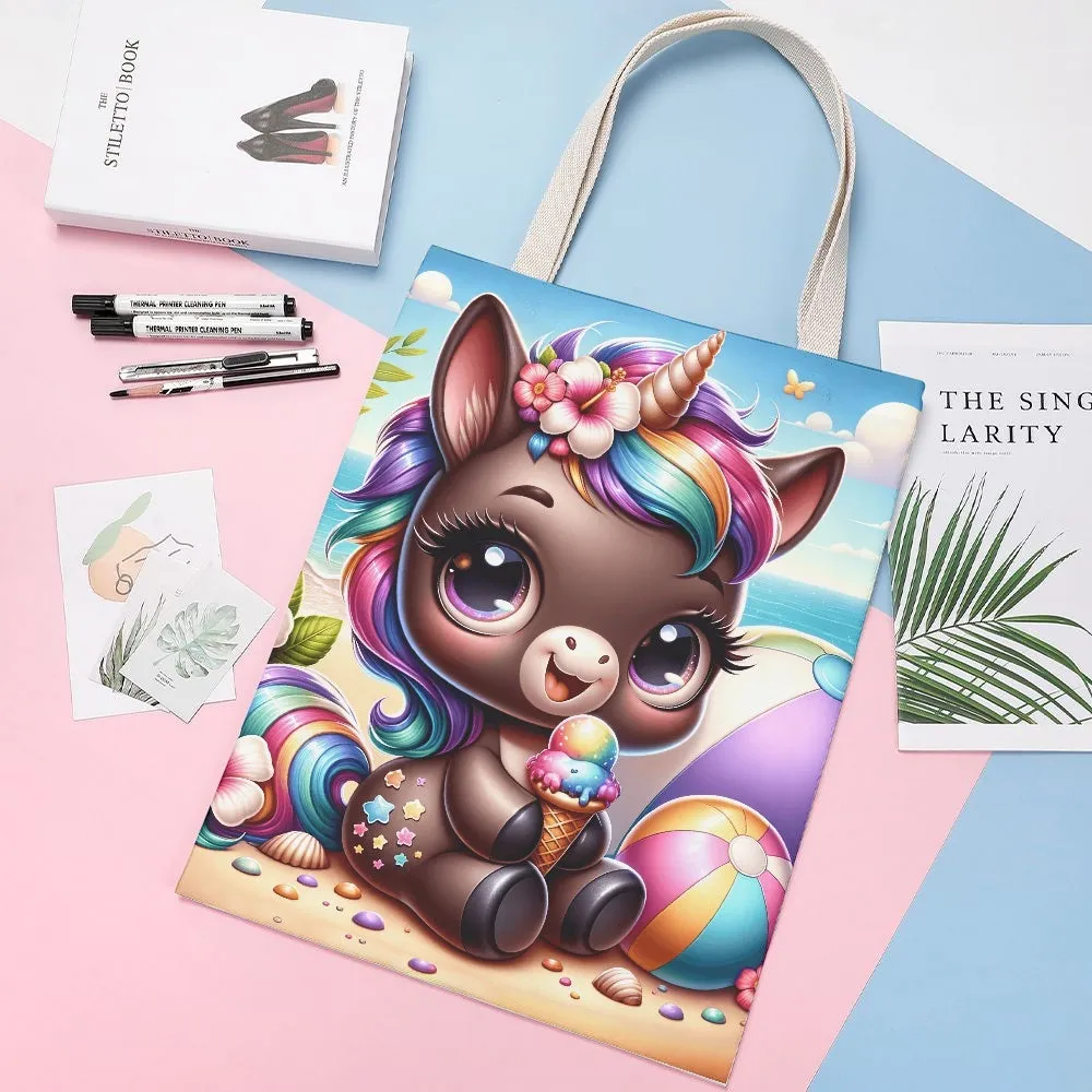 Beach Fun Unicorn Canvas Tote