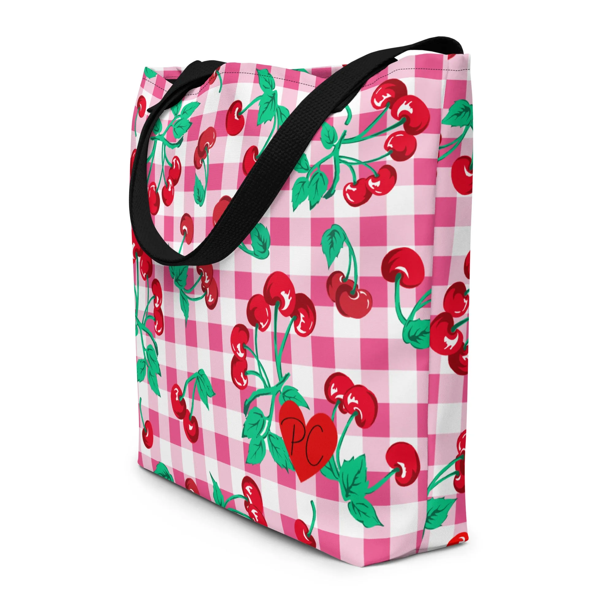 Bethany Cherry Girl Pink Gingham Oversized Tote Bag | Pinup Couture Relaxed