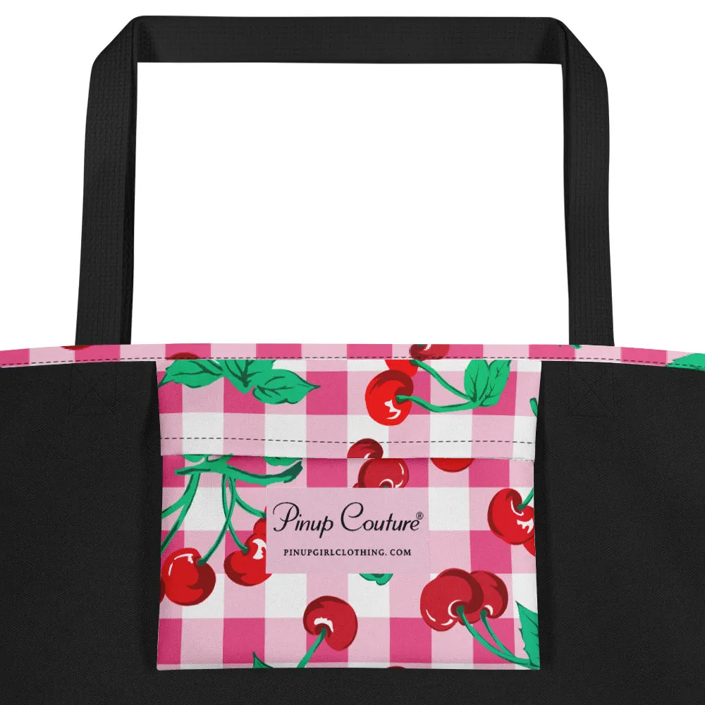 Bethany Cherry Girl Pink Gingham Oversized Tote Bag | Pinup Couture Relaxed