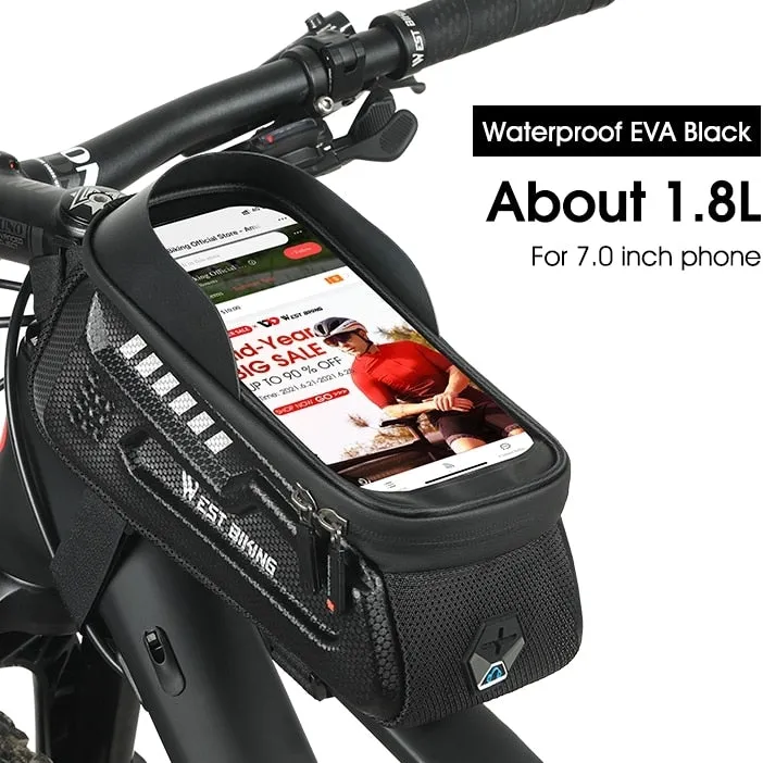 Bicycle Bag Front Frame MTB Bike Bag Waterproof Touch Screen Top Tube 6-7.2 Inch Phone Bag Case Cycling Accessories