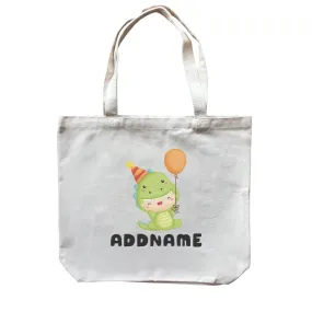 Birthday Dinosaur Happy Baby Wearing Dinosaur Suit And Party Hat Addname Canvas Bag