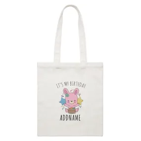 Birthday Sketch Animals Rabbit With Carrot Cake It's My Birthday Addname White Canvas Bag