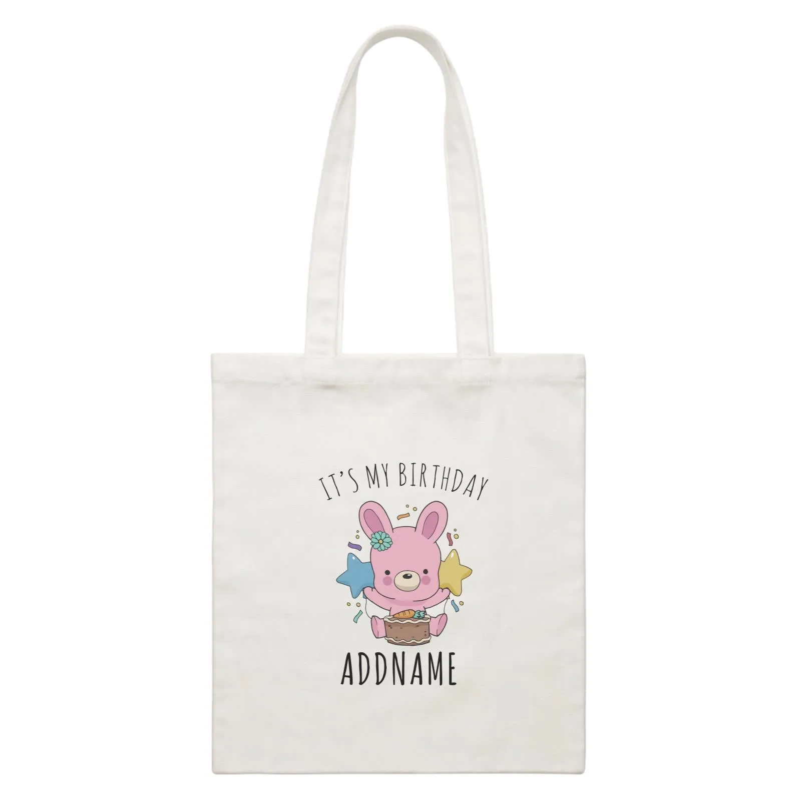 Birthday Sketch Animals Rabbit With Carrot Cake It's My Birthday Addname White Canvas Bag