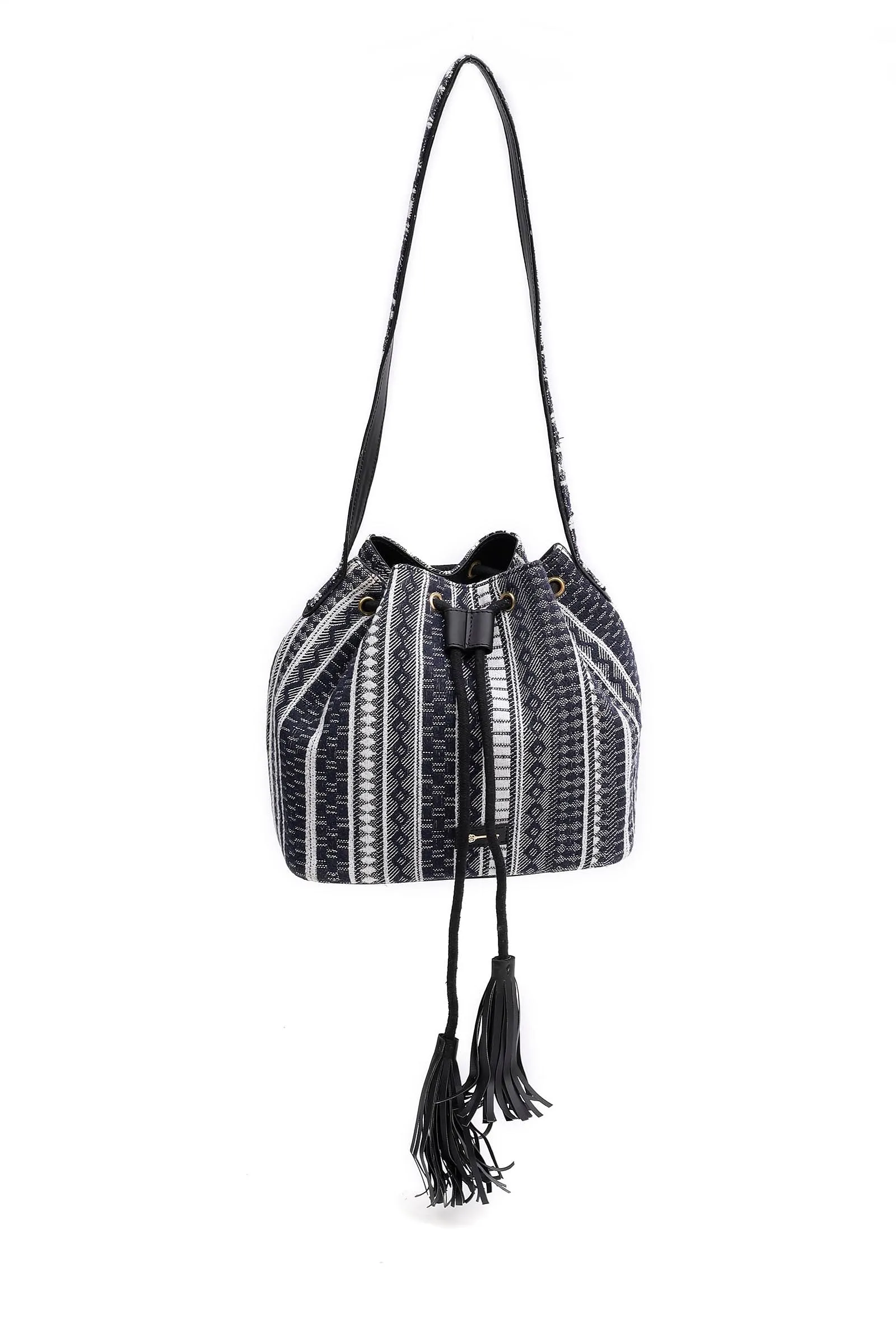 Black Jacquard Bucket Bag