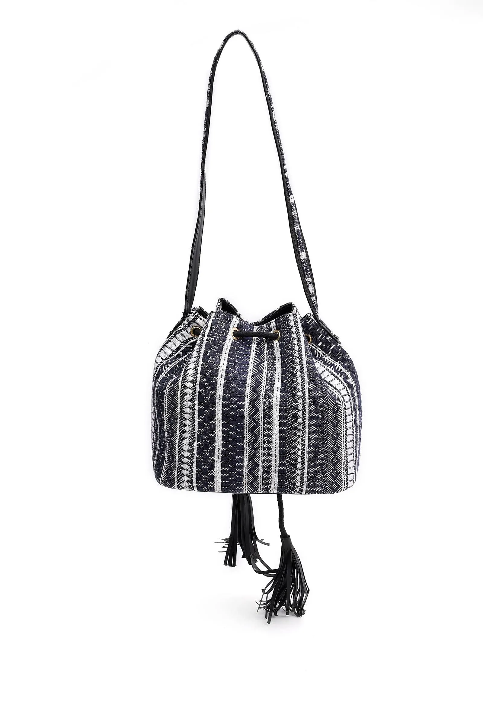 Black Jacquard Bucket Bag