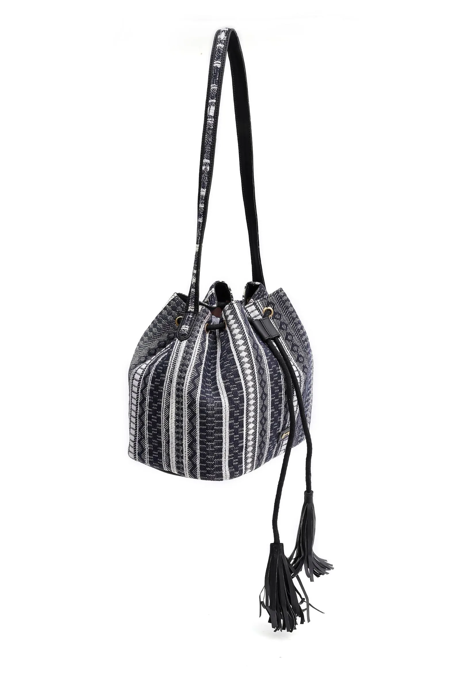 Black Jacquard Bucket Bag