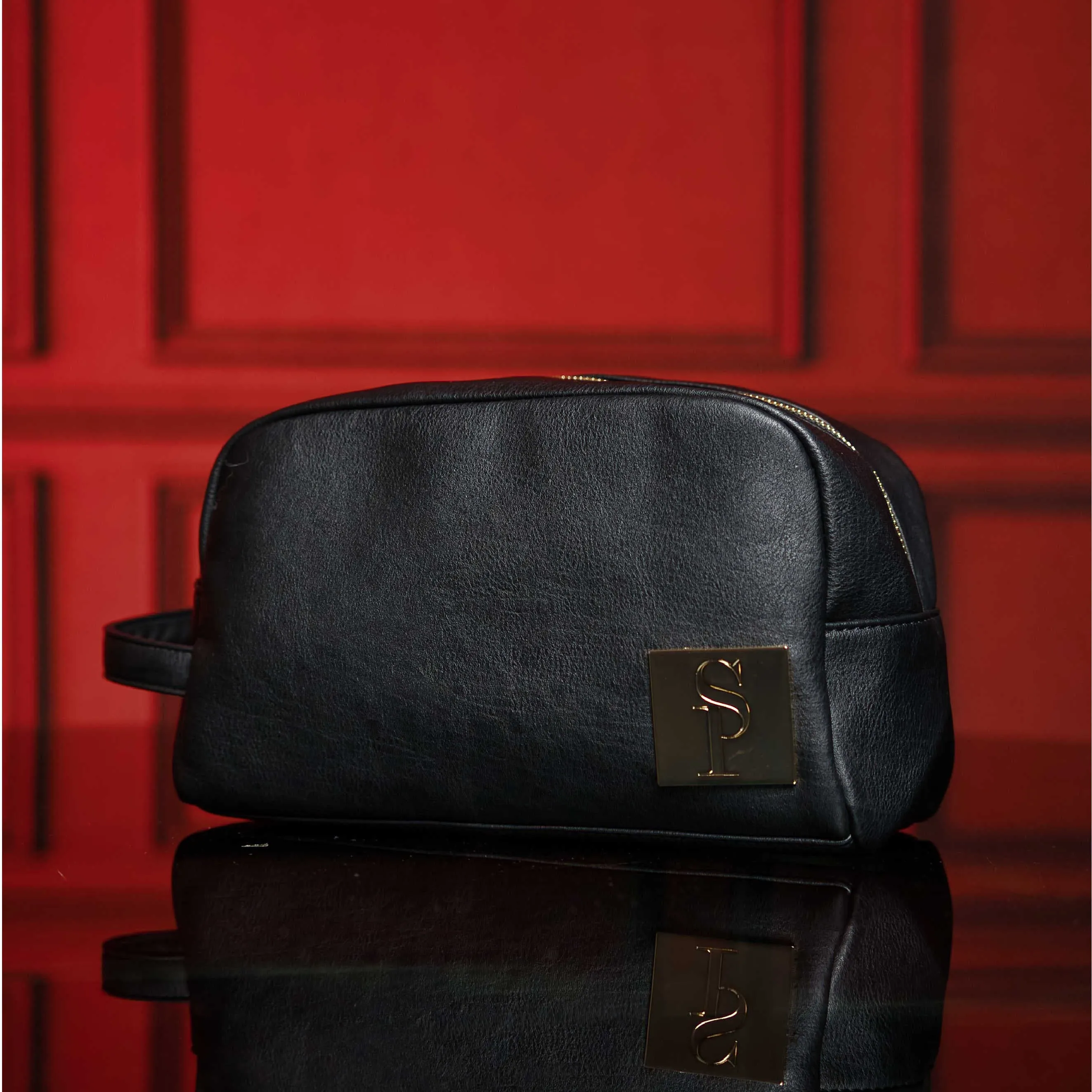 Black Leather Toiletry Bag