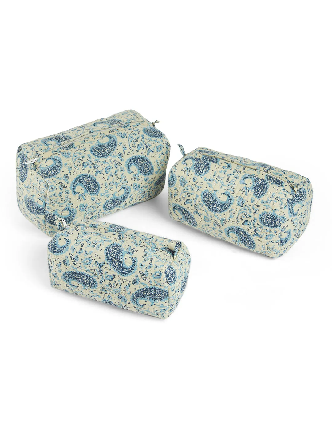 Blue Motif Quilted Pouches (Set of 3)