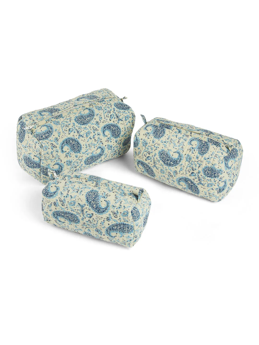 Blue Motif Quilted Pouches (Set of 3)