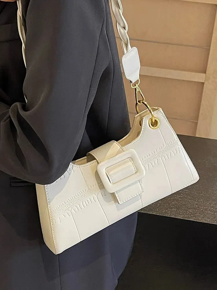 Braided Strap Buckle Shoulder Bag