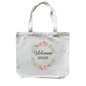 Bridesmaid Floral Sweet Coral Flower Wreath Bridesmaid Addname Canvas Bag