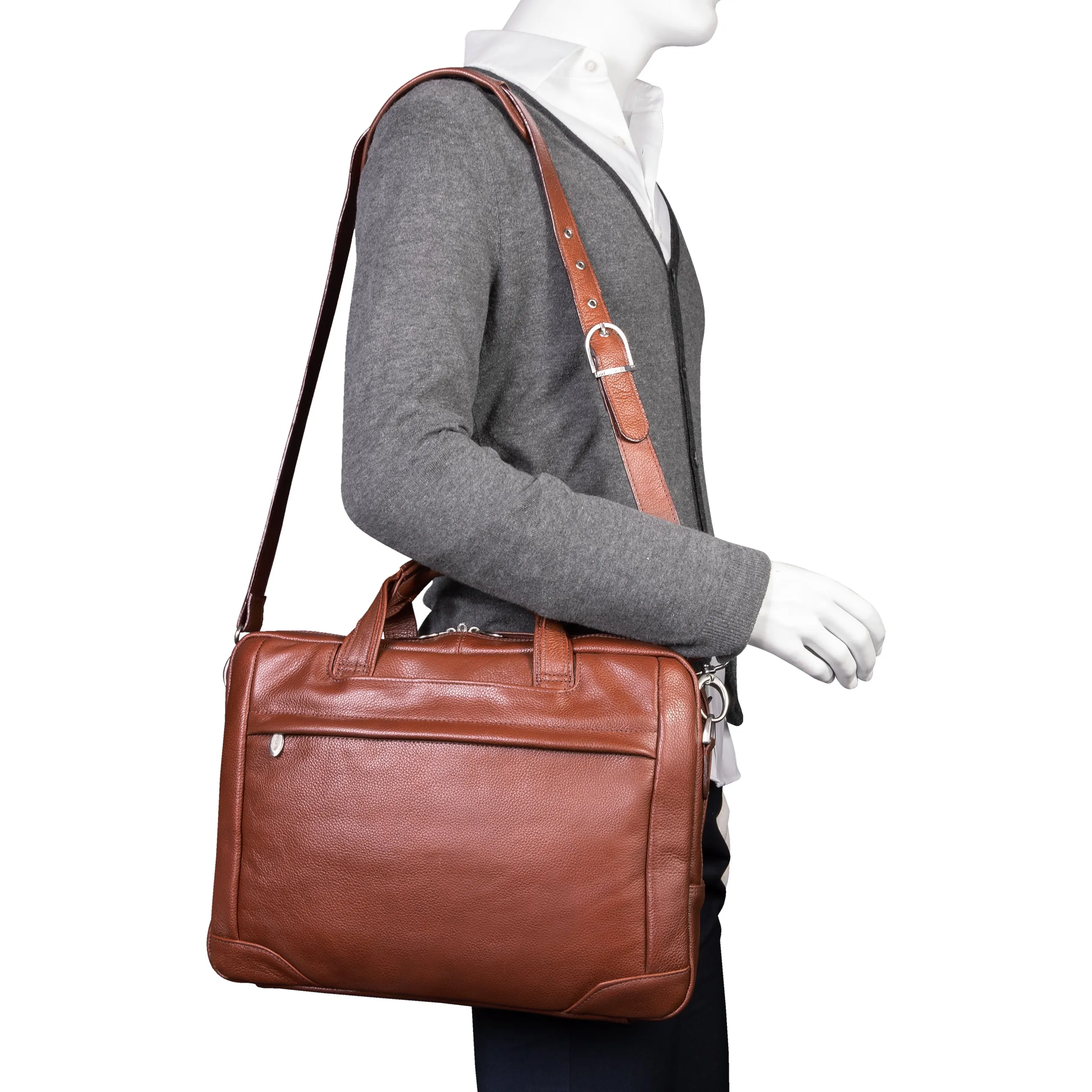 BRONZEVILLE | 15" Medium Leather Laptop & Tablet Briefcase