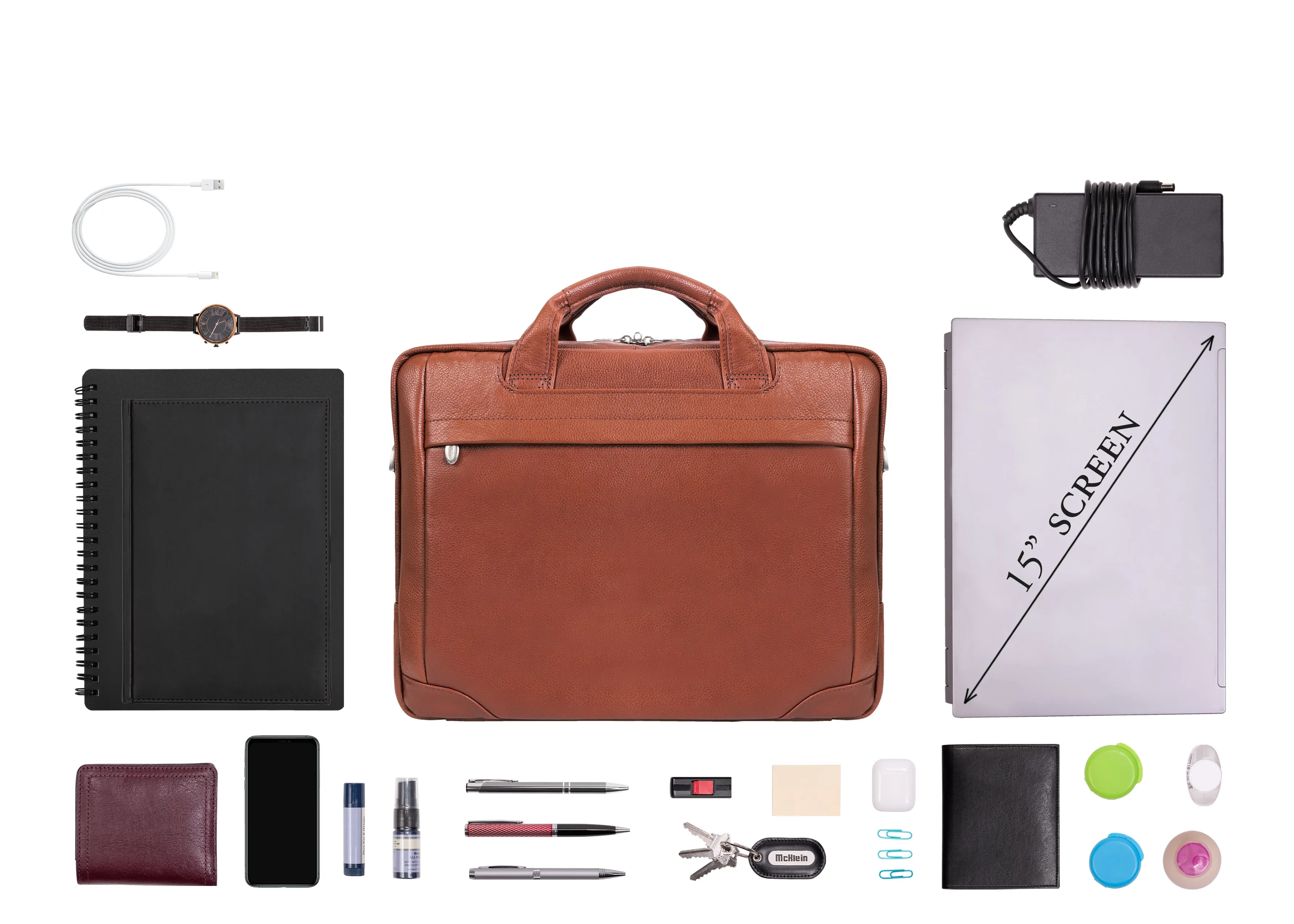 BRONZEVILLE | 15" Medium Leather Laptop & Tablet Briefcase