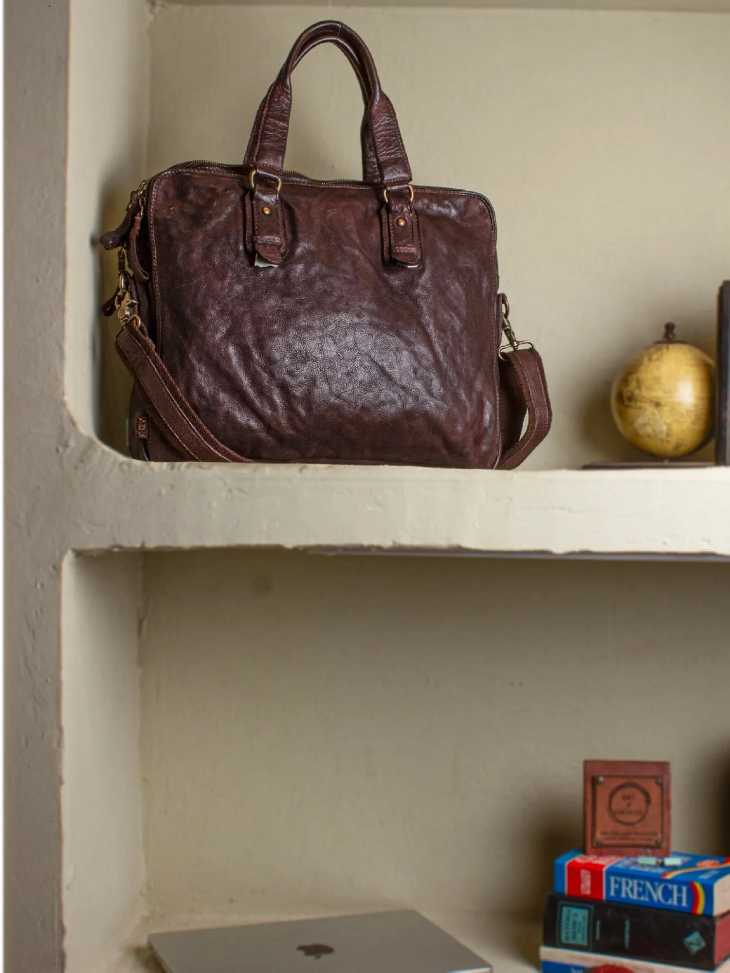 Brown Leather Plain Design Laptop Bag