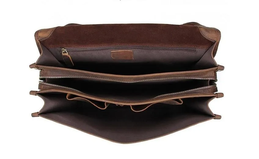 Brown Mens Large Leather Travel Laptop Bags Briefcase