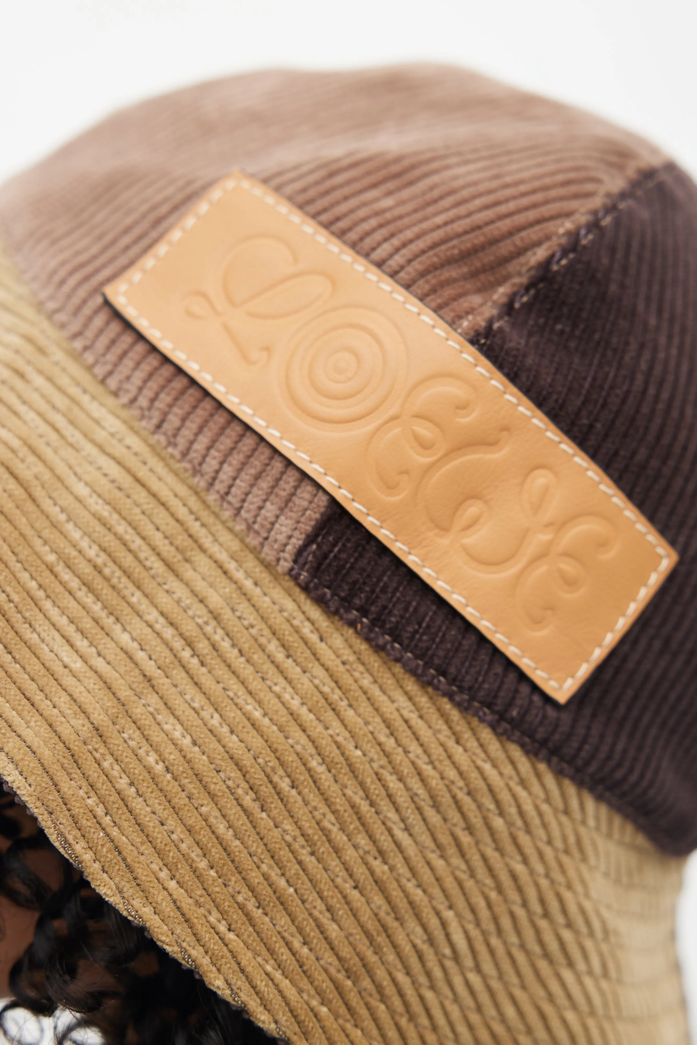 Brown Patchwork Corduroy Bucket Hat