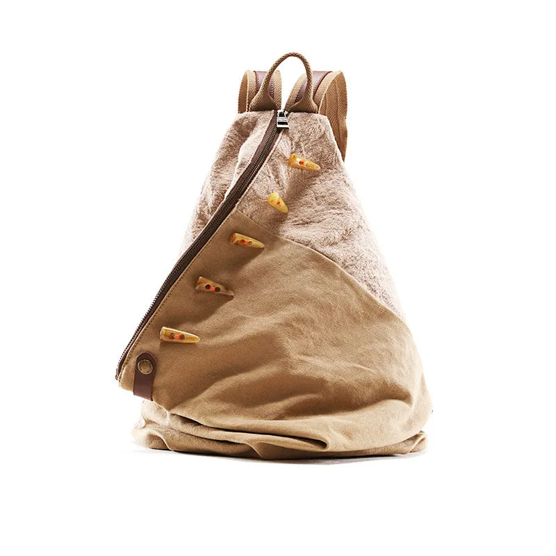 Brown Women's Cotton Canvas And Leather Backpack Rucksack Purse For Women