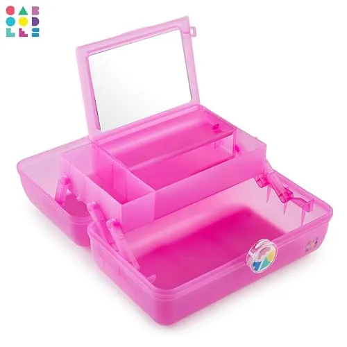 Caboodles On-The-Go Girl Makeup Box, Hot Pink Sparkle, Hard Plastic Makeup Organizer Box, Built-In Mirror, Secure Latch for Safe Travel, Spacious Storage for Large Items