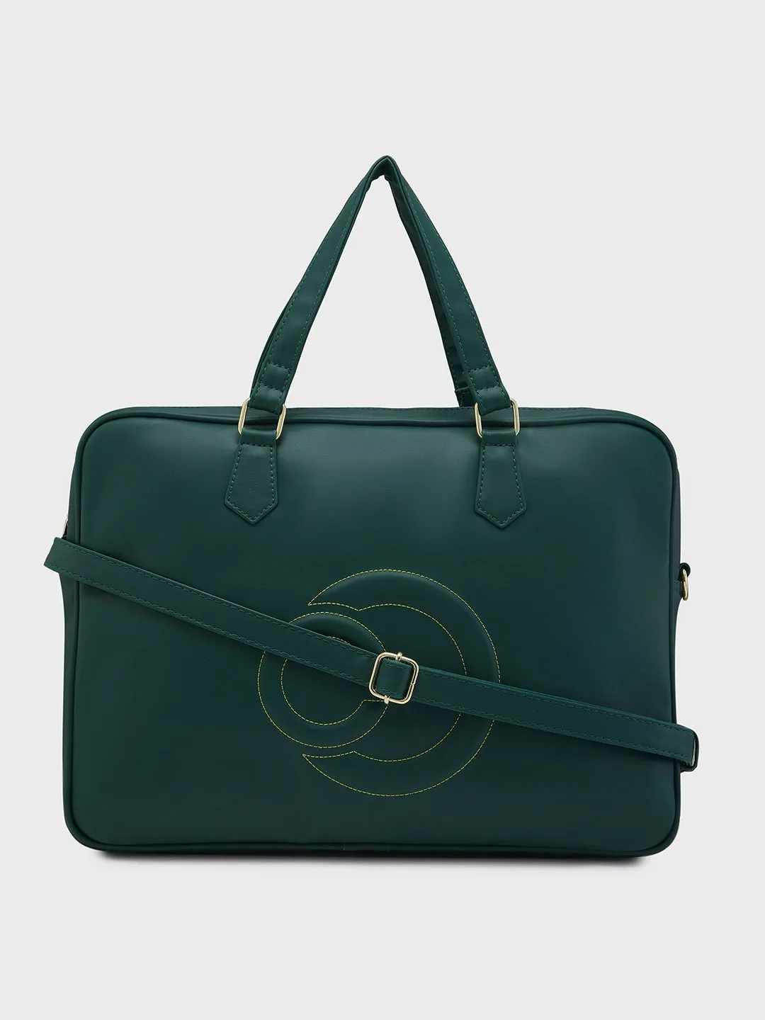 Caprese Dora Laptop Bag Large Solid Women'S Office Handbag Dark Green