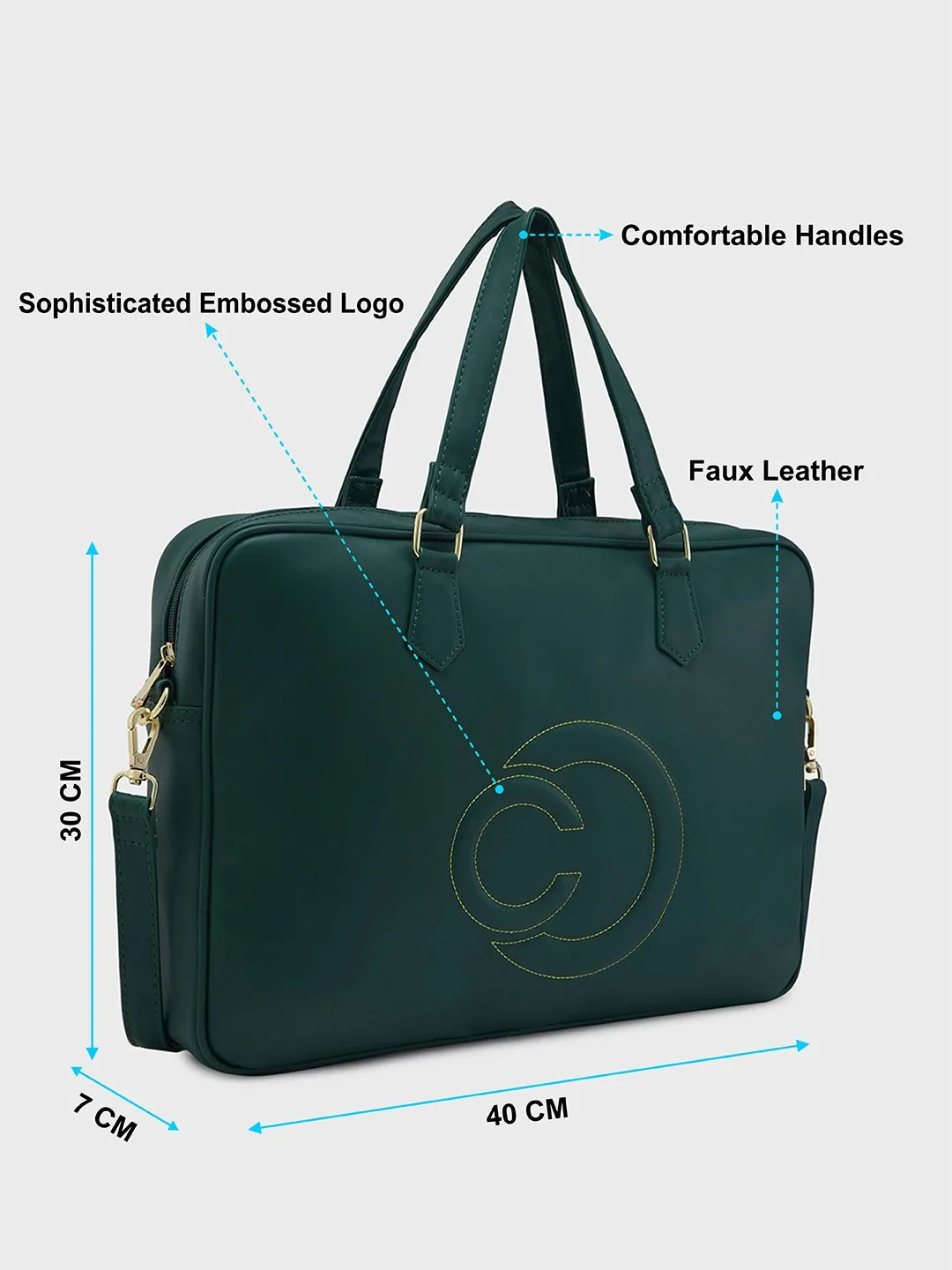 Caprese Dora Laptop Bag Large Solid Women'S Office Handbag Dark Green