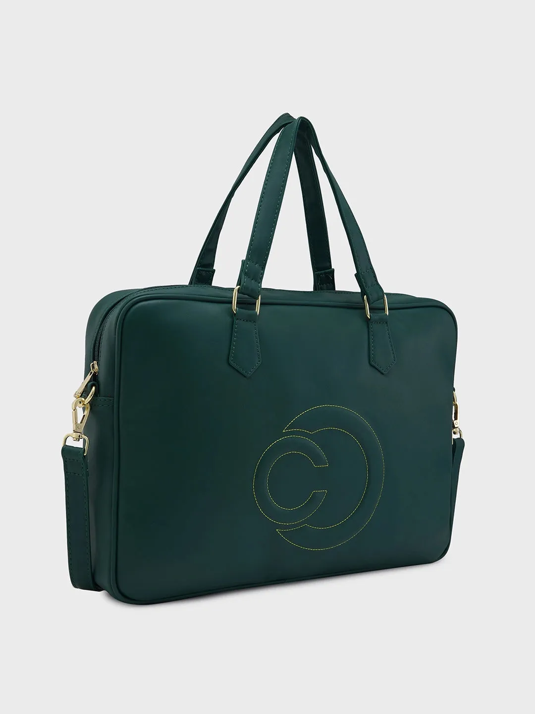 Caprese Dora Laptop Bag Large Solid Women'S Office Handbag Dark Green