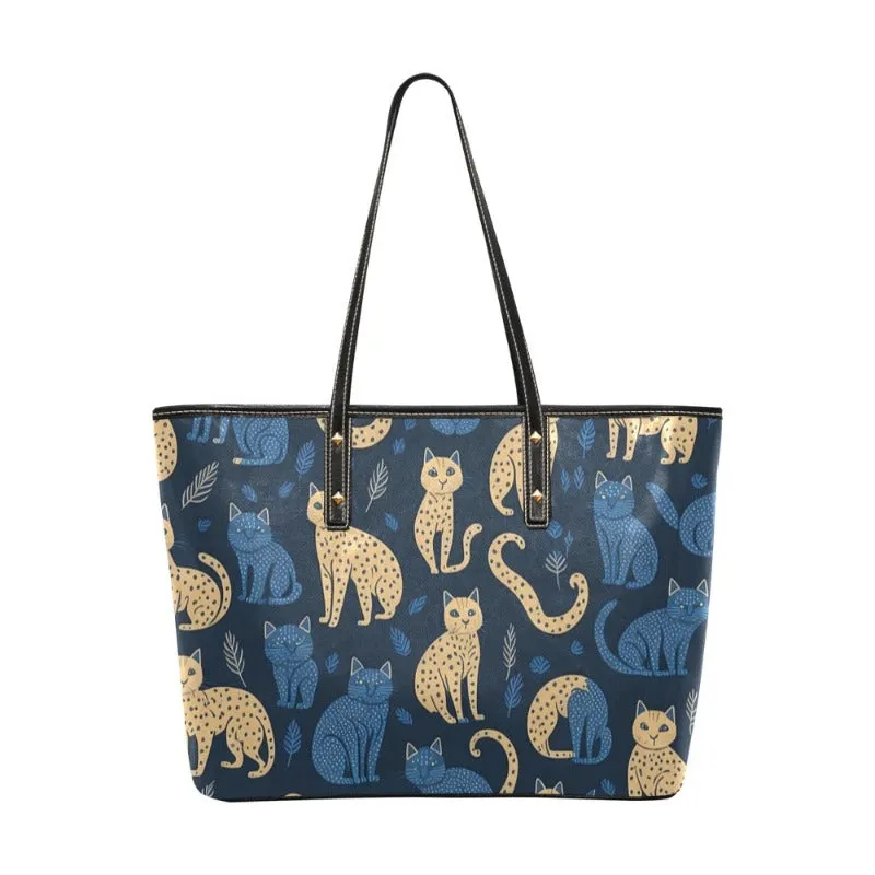 Cat Themed PU Leather Tote Bag