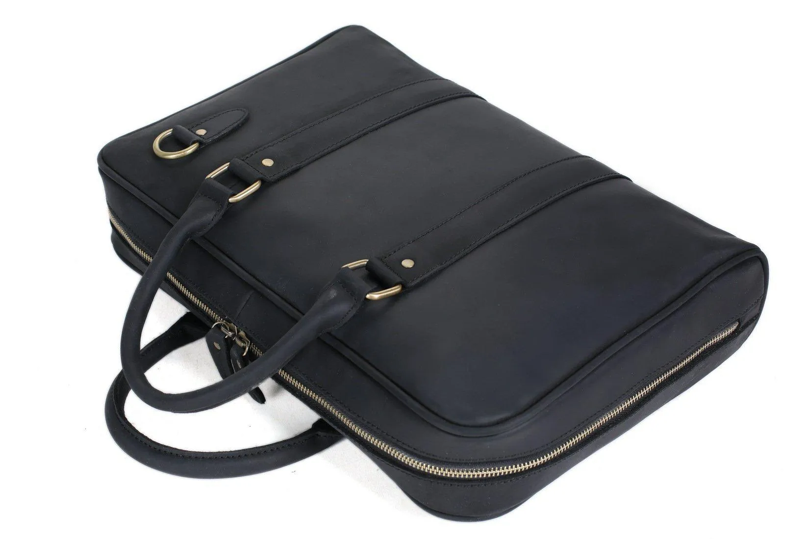 CF13 HANDMADE BLACK GENUINE LEATHER BRIEFCASE, MESSENGER BAG, LAPTOP BAG, MEN'S HANDBAG