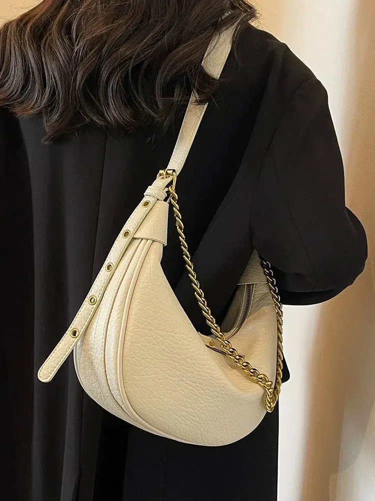 Chain Strap Zipper Crescent Bag