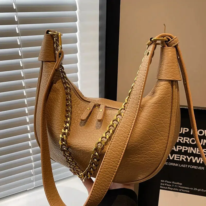 Chain Strap Zipper Crescent Bag