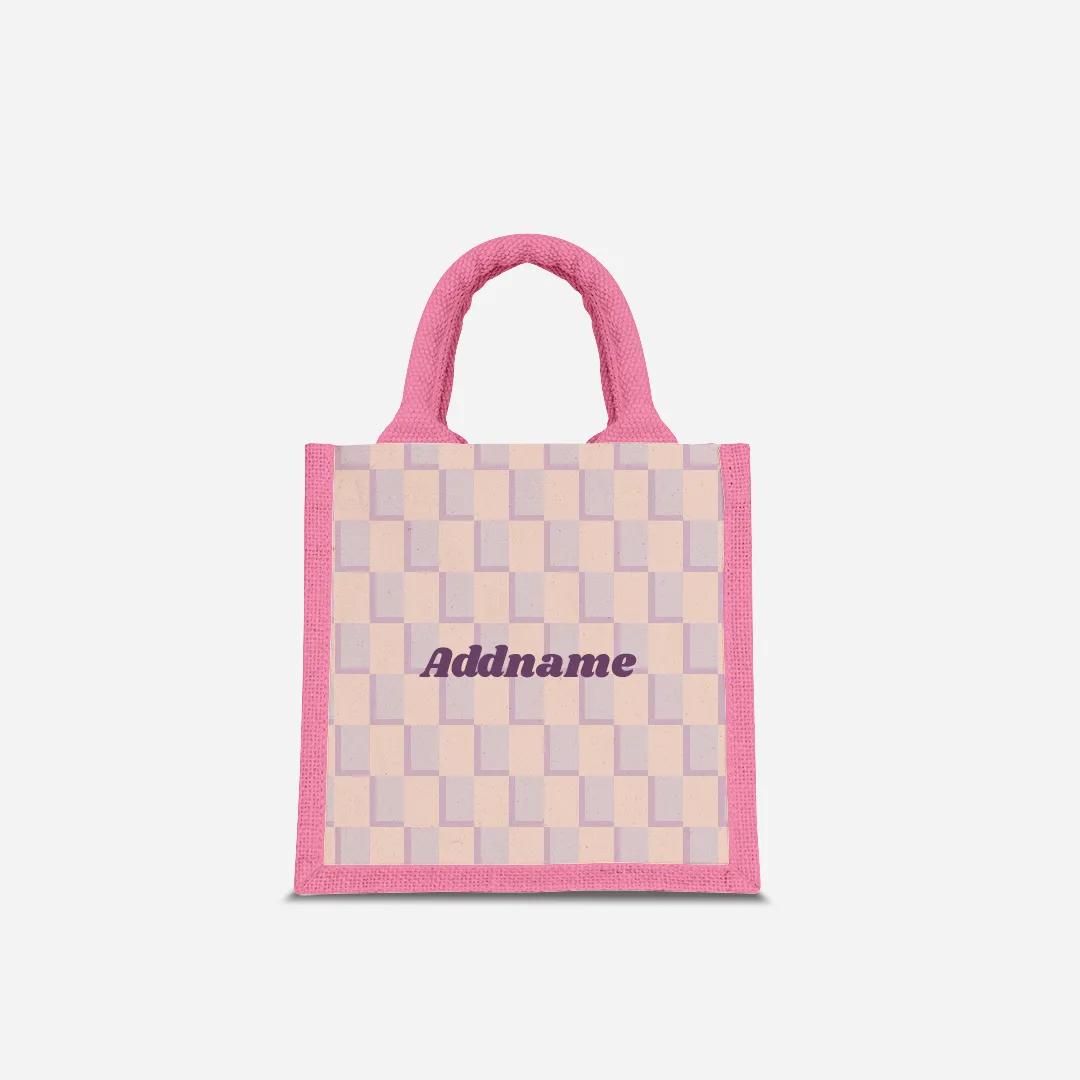 Checkered Series Half Lining Lunch Bag  - Purple Light Pink