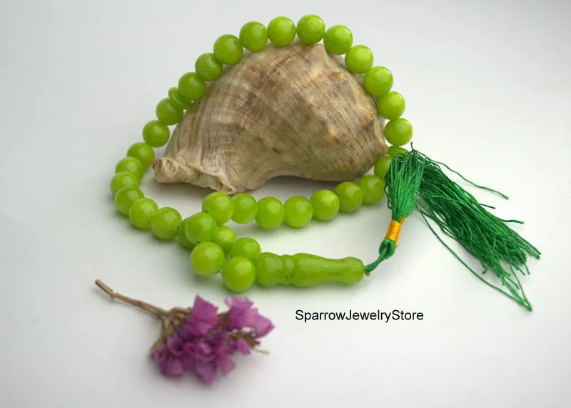 Chrysoprase mala bead bracelet Natural green chrysoprase knotted Mala Gift with meaning Worry Beads 27 or 33 Beads Christmas gift idea